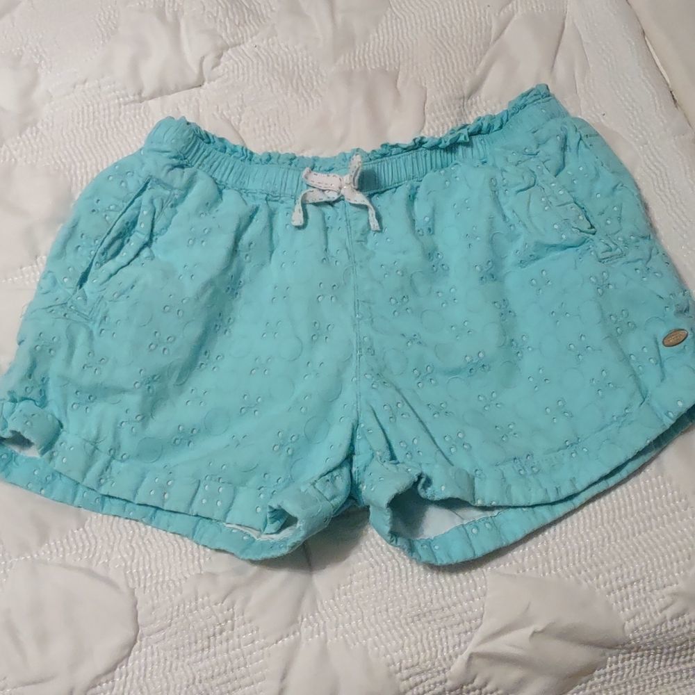 Tommy Hilfiger Girls size 14 blue eyelet cotton shorts elastic waist cuffed hem